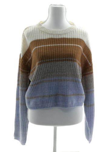 No Comment Womens Sweater Pullover Round Neck Long Sleeve Striped Casual Cropped - Picture 7 of 7