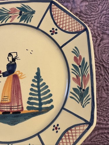1 HB Henriot Quimper Soleil France Yellow Octagonal 10" Dinner Plate - Picture 4 of 7