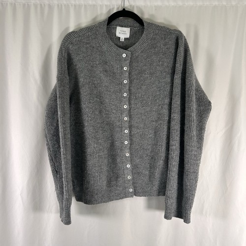 Things Between Cardigan Women's Medium Grey Knit Button Front Long Sleeve
