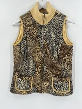 Vintage Carlisle Vest Jacket Womens 8 Yellow Brown Animal Print 100% Silk Zip Up