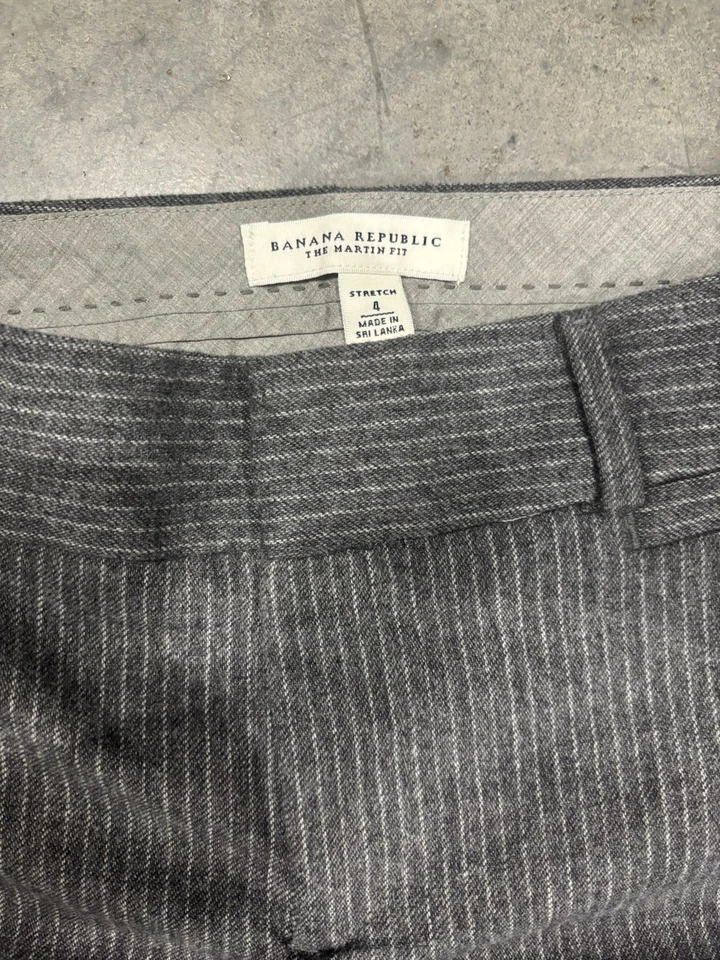 Pantalones Banana Republic Martin Mujer 4 Gris Pin Rayas Pantalón Elastizado Preppy Foto 2 de 3