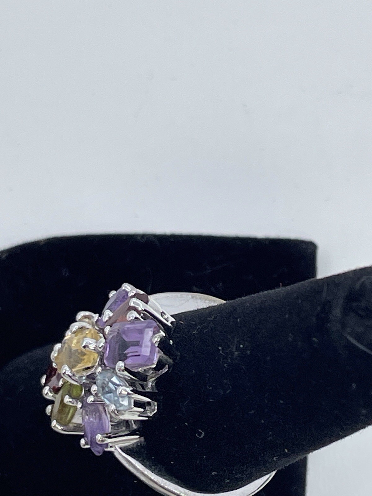 Sterling Silver Cluster Multi Stone Gemstone Ring… - image 4