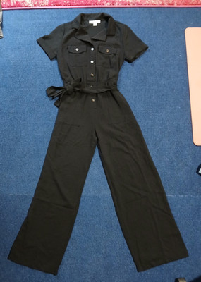 Monteau Los Angeles Black Short Sleeve  jumpsuit skinny elastic waistband/Tie  S