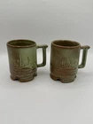 Frankoma Pottery ROAD RUNNER C1 Footed Brown Green 10 oz Coffee Mug Set Of Two