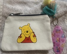 Winnie The Pooh Change Wallet  Keychain, Zippered Closing, White w/Pooh Bear