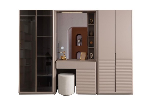 Exklusiver Beiger Kleiderschrank Designer Holzschrank Schlafzimmer MöBel-image
