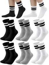 Cooraby 6 Pairs Unisex Kids Crew Socks Boys 8-10 Years, Stripe Colors Combo