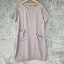 Womens Dress XL Boho Linen Blend Lagenlook Beach Coastal Pockets Minimalist Midi