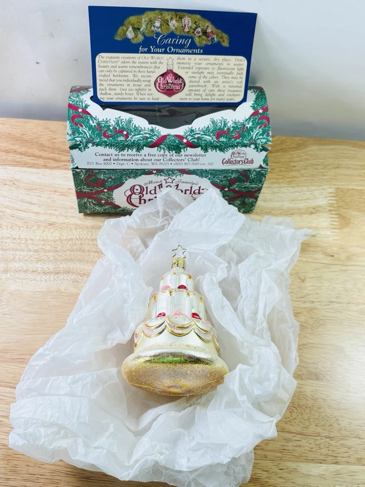 De colección Antiguo Mundo Navidad Vidrio Soplado Adorno Boda Pastel Alemania Rosa Rojo Oro Foto 2 de 4