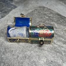 Vintage Cloisonne Thimble In Chest Hand Painted with Flower Designs Lot Of 2