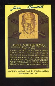 Joe Sewell Autographed Gold HOF Plaque Postcard...Beckett Authenticated!!