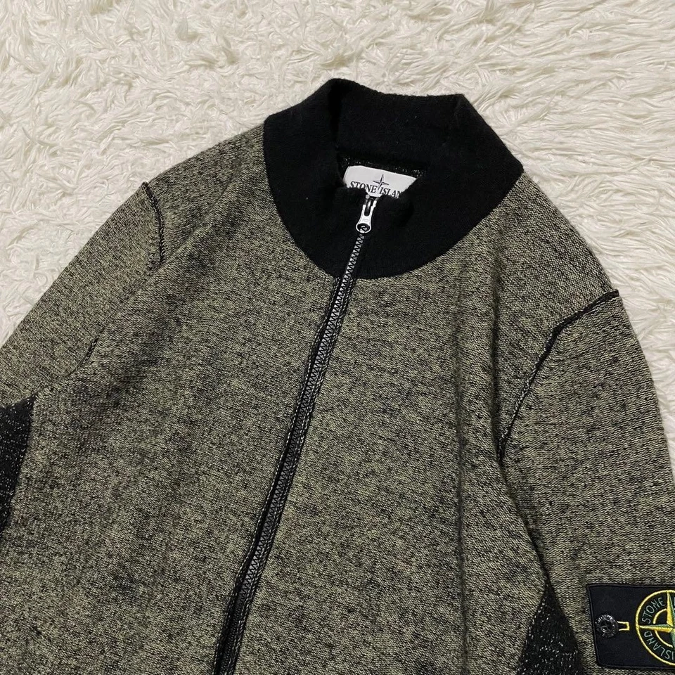 Stone Island Wool Knit Jacket Zip-Up Green size XL Alpaca w/Logo Patch Track - Image 4 of 4