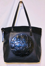 Coach Laura F18336 Black Leather Patent Signature C Large Tote Shoulder Bag