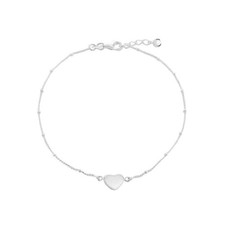 Silver Jewelco London Curb & Ball Love Heart Charm Ankle Bracelet 9-9.5"