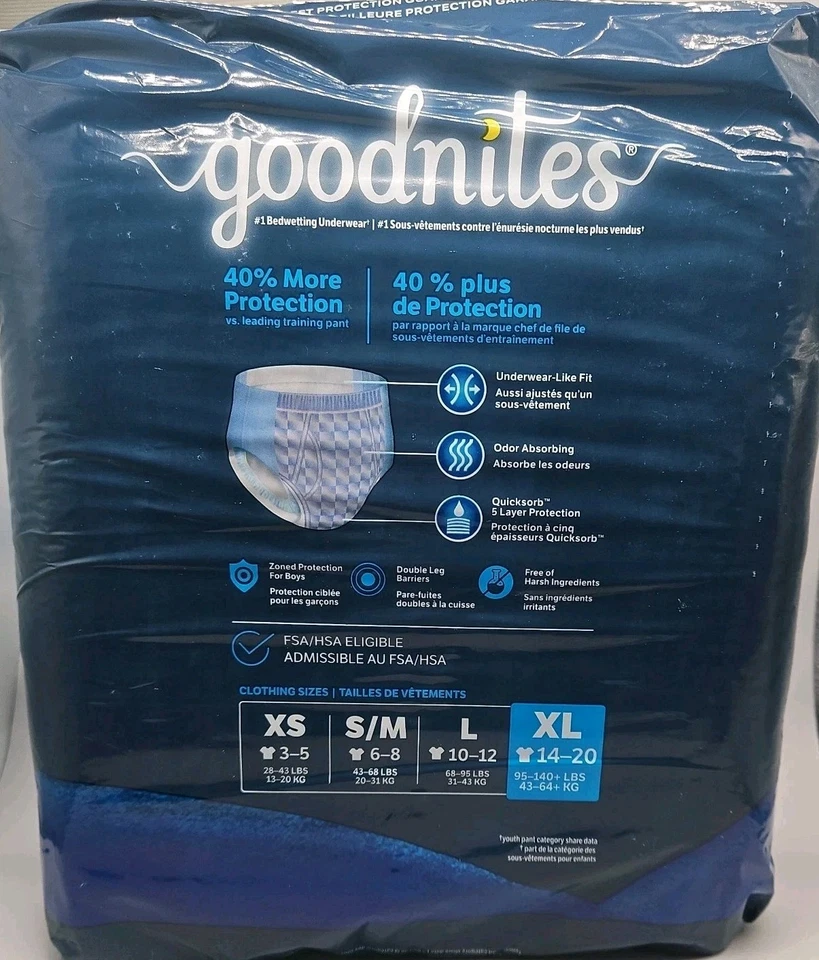 Ropa interior Goodnites Bedtime para niños XL 21 cuentas 95 a 140 libras Foto 3 de 3