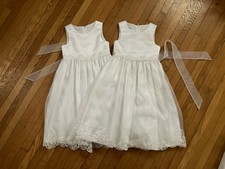 Girls Communion Flower Girl White Formal Dress Tulle Sash Sequin Lot 6-7