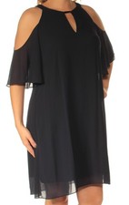 VINCE CAMUTO Womens Navy Short Sleeve Below The Knee Shift Dress Size: 4