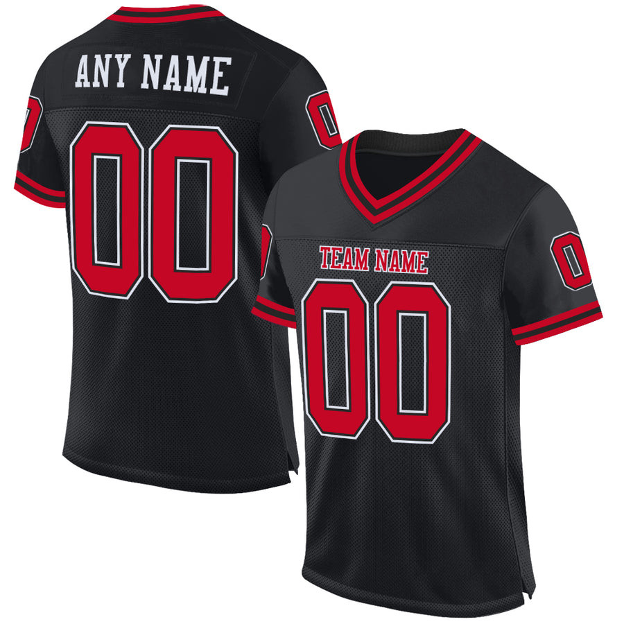 Custom Black Red White Mesh Throwback Football Jersey  