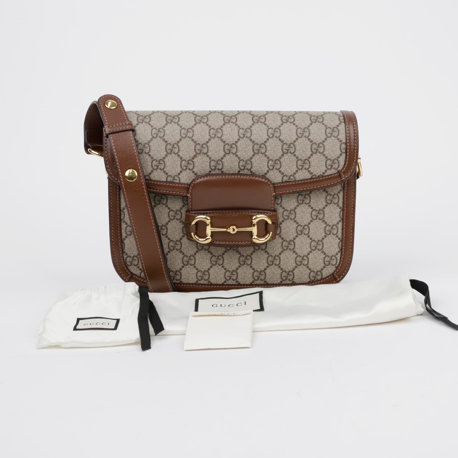 Gucci Horsebit 1955 GG Small Shoulder Bag Brown 155998356 [U]