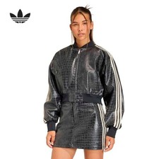 adidas Originals Faux Leather Croc Effect Black New Crop Track Jacket -KE5035