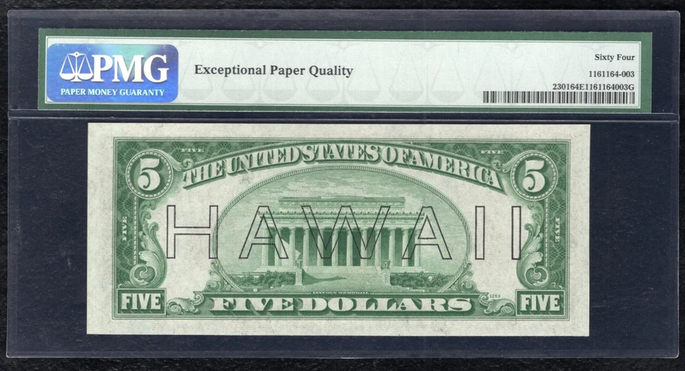 FR. 2301 1934 $5 MULE “HAWAII” FRN FEDERAL RESERVE NOTE PMG UNCIRCULATED-64EPQ - Image 2 of 2