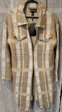 Women’s Long Plaid Knit Coatigan – brown White Check – Size M – NWT