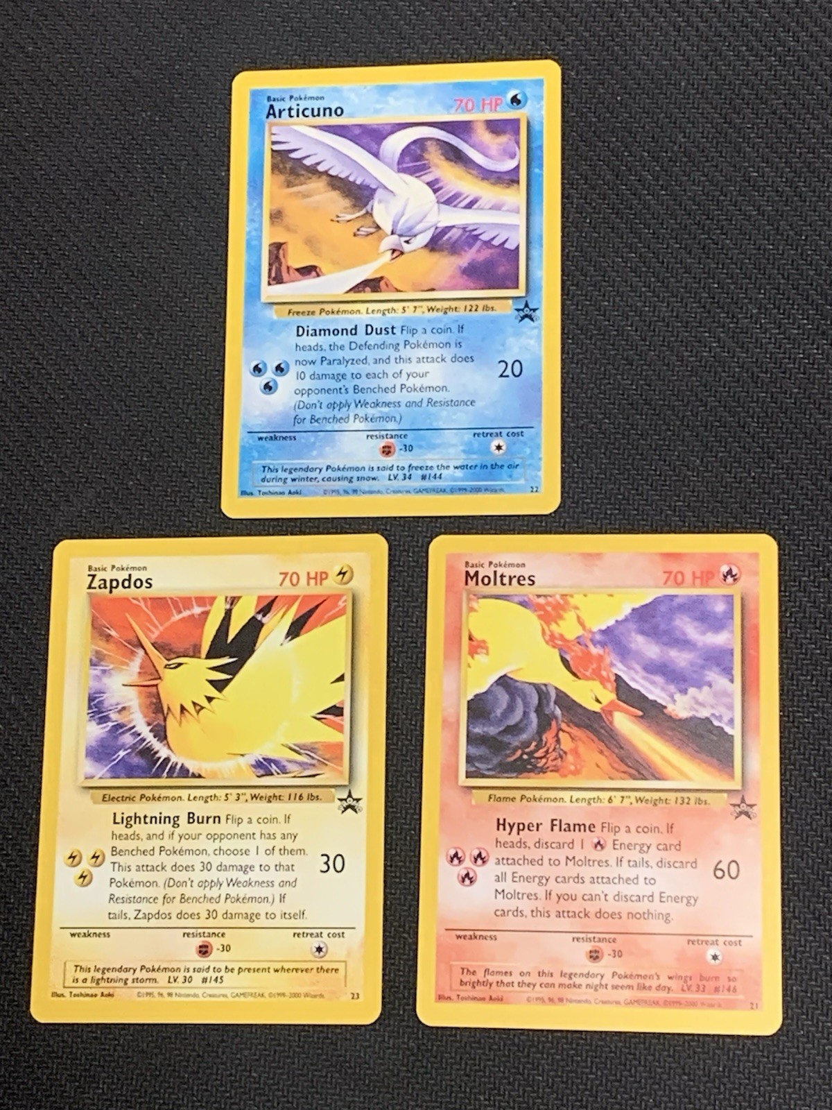 Pokemon TCG Zapdos Articuno Moltres Black Star Promo Set #23 22 21 Vintage NM