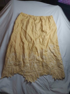 Donna Vinci A Line Skirt Womens Size 16 Yellow Woven Ramie Embroidered Eyelet