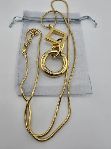 VETEMENTS COLLANA ELEGANTE PLACCATA ORO ASIMMETRICA 3 LIVELLI CIONDOLO☆38" L☆FASHION STATEMENT