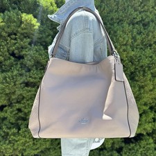 Coach Edie 31 In Taupe Pebbled Leather With Turnlock Zipper