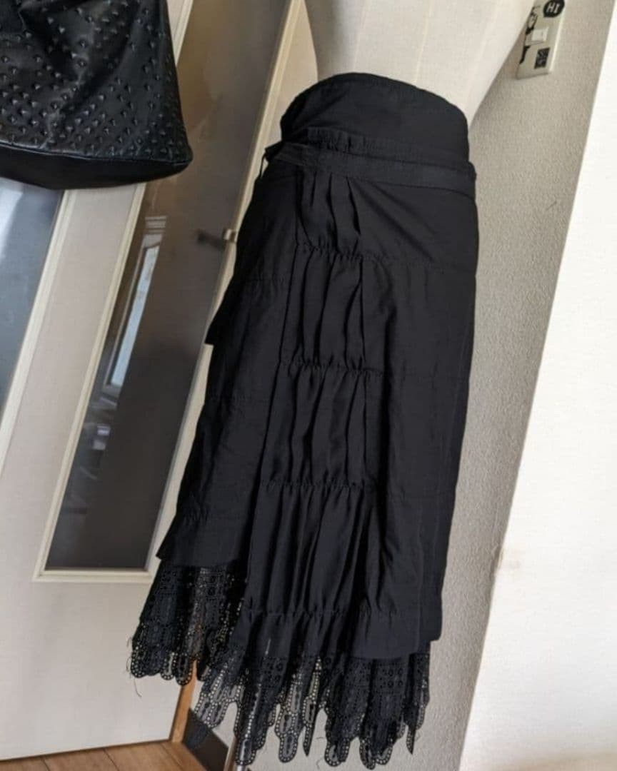 ARCHIVE COMME des GARCONS Prototype Lace Patchwork Sheer Wrap Skirt Black View 6