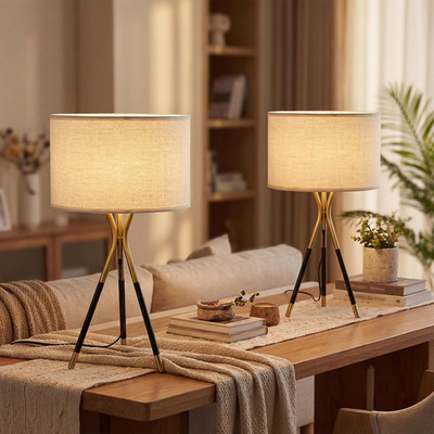 20.8'' Modern Tripod Table Lamps Set of 2 Black and Gold Metal Table Lamps for Li