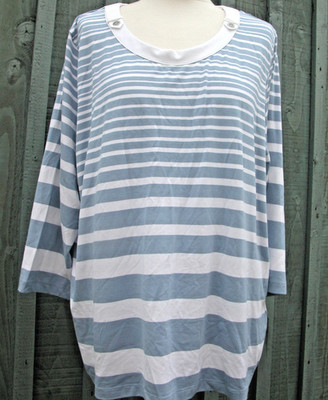 Locker sitzendes babyblau & elfenbeinfarben gestreiftes T-Shirt Tunika von M & S neu ohne Etikett UK 22 48''