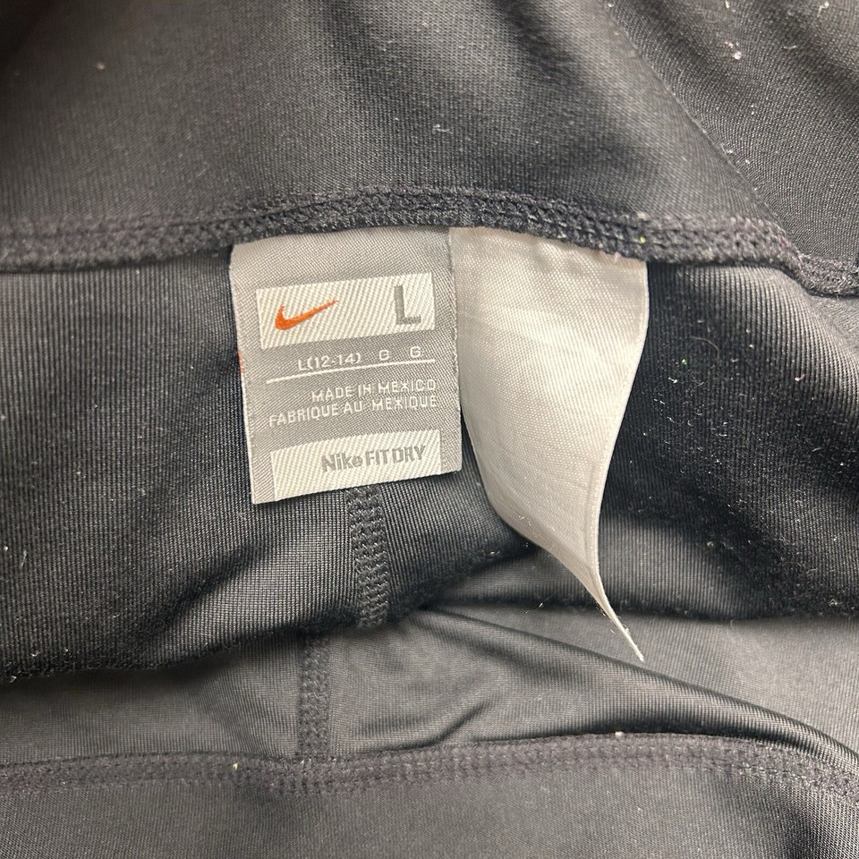 Nike DriFit Womens Large Track Pants Black Mid Rise Stretch Logo Yoga