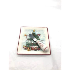 Gorgeous Holiday Christmas Cheese Snack Plate and Spreader Knife Hostess Gift