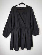 ASOS Size 14 Black Long Sleeve V-Neck Fit Flare Dress