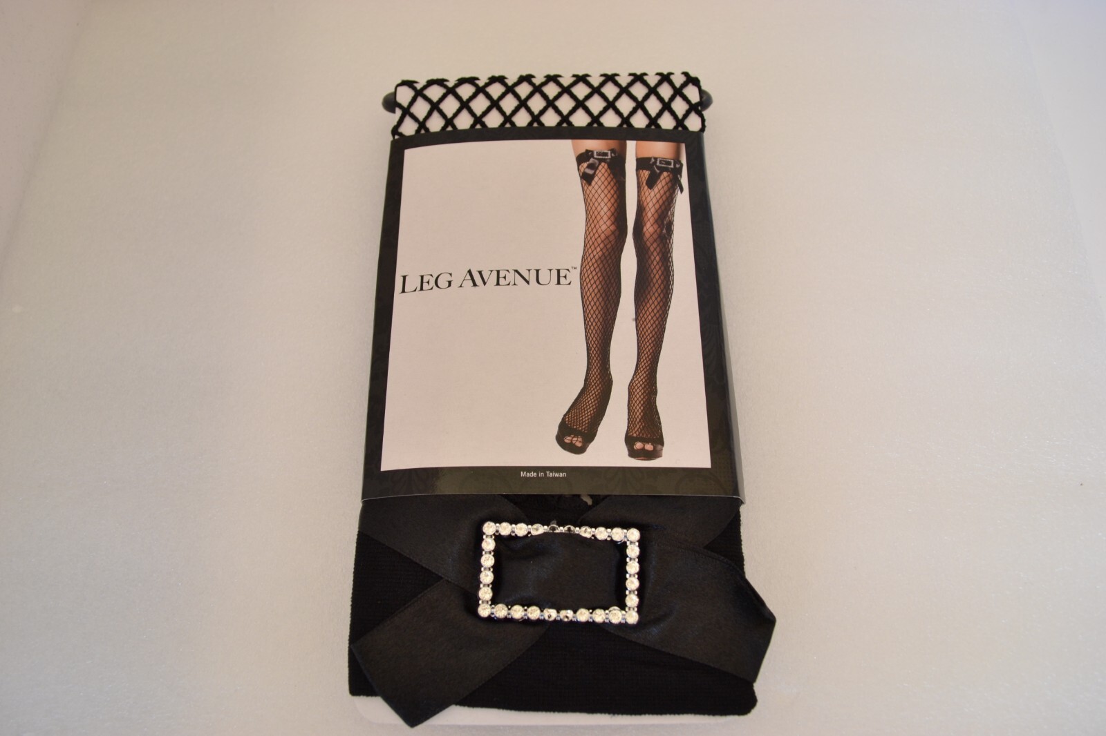 Leg Avenue Black Industrial Net Stockings Black Bow Diamante Buckle Reduced