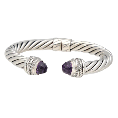 David Yurman Cable Bracelet with Diamonds | David Yurman David Yurman Silver and amethyst and diamond Cable Cuff Bracelet main image 2