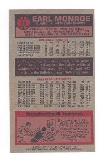 Baloncesto Topps 1976 #98 Earl Monroe Hof envío .99 76-240 - Imagen 2 de 2