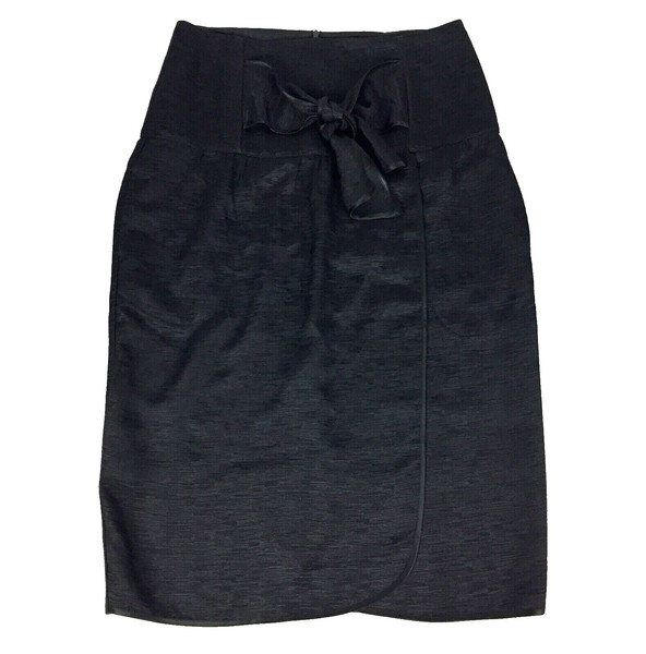Angela Lewis Skirt Black Size 10 Pencil Wrap Midi Bow Detail High Waist Cocktail