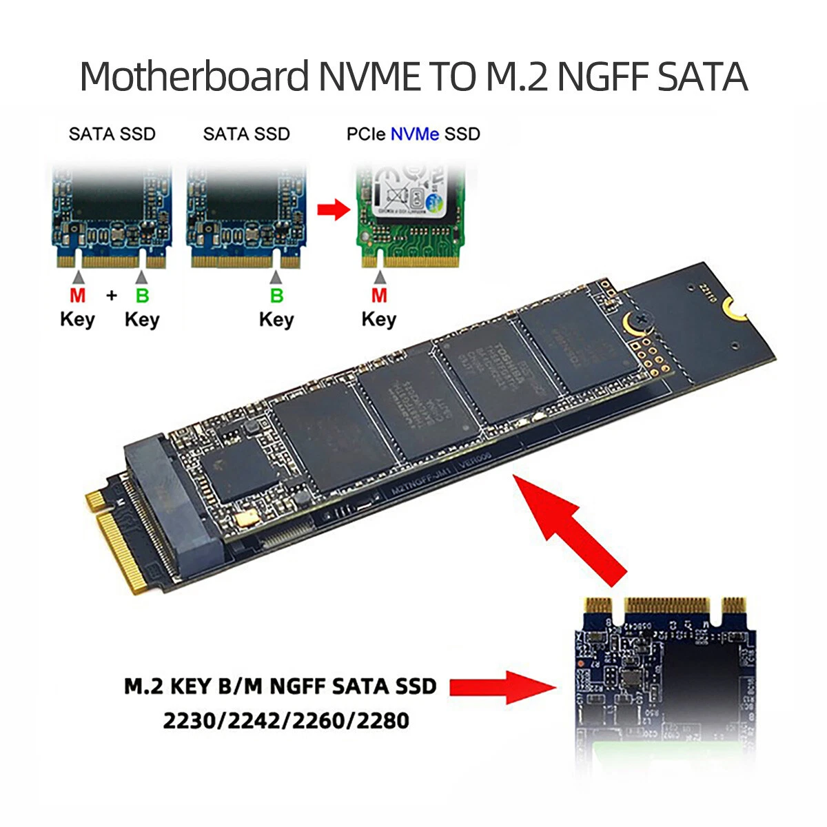 NGFF Key B M SSD to NVME M key Motherboard Desktop Adapter Converter SSD Card