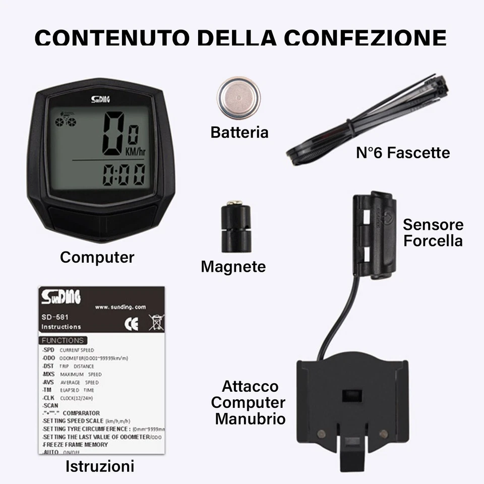 CONTACHILOMETRI TACHIMETRO BICI IMPERMEABILE BICICLETTA MTB 15 Funzioni - Immagine 2 di 4