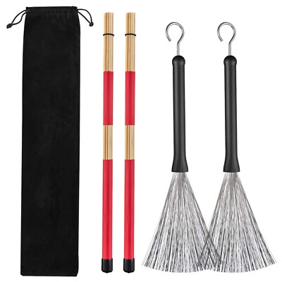 Neu Schlagzeug Besen Set einziehbar Drahtbürsten + Rods Drumsticks Jazz Folk, DE