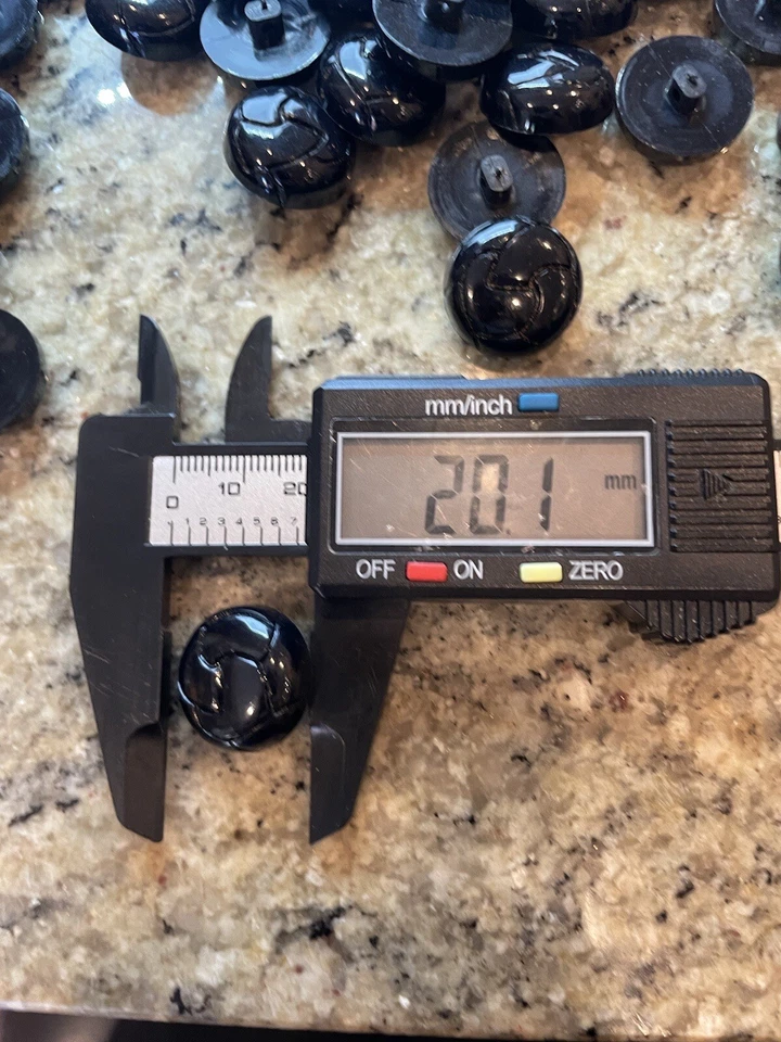 6pcs X 20mm Black Round Shank Buttons Half Dome Leather Tuff Style Shiny Finish - Image 3 of 4