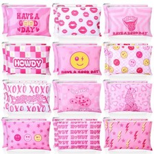 Preppy Cosmetic Bags 24 Pcs Pink Makeup Pouches Bulk Zipper Toiletry Organizer