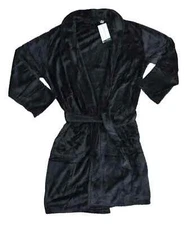 Perry Ellis Portfolio Plush Fleece Belted Robe Black One Size Fathers Day