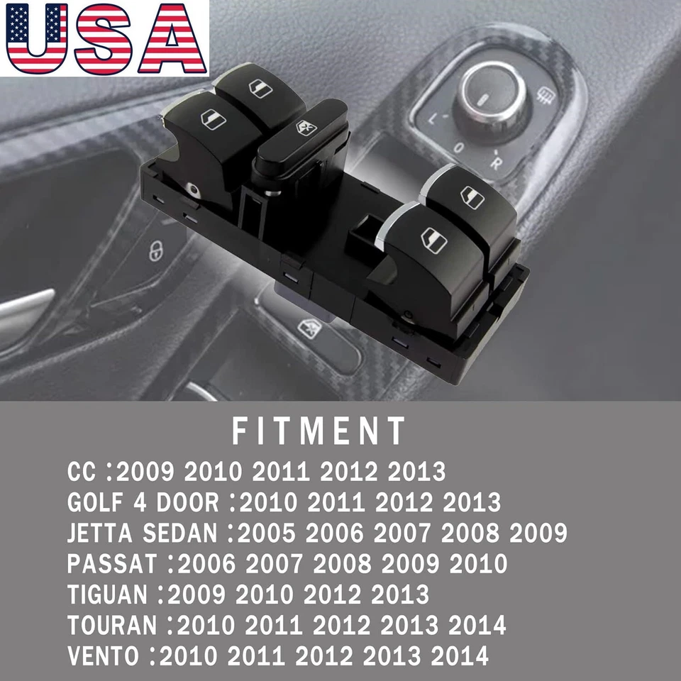 Interruptor de janela Master Power dianteiro LH esquerdo driver para VW Passat Tiguan Jetta Golf - Imagem 2 de 4