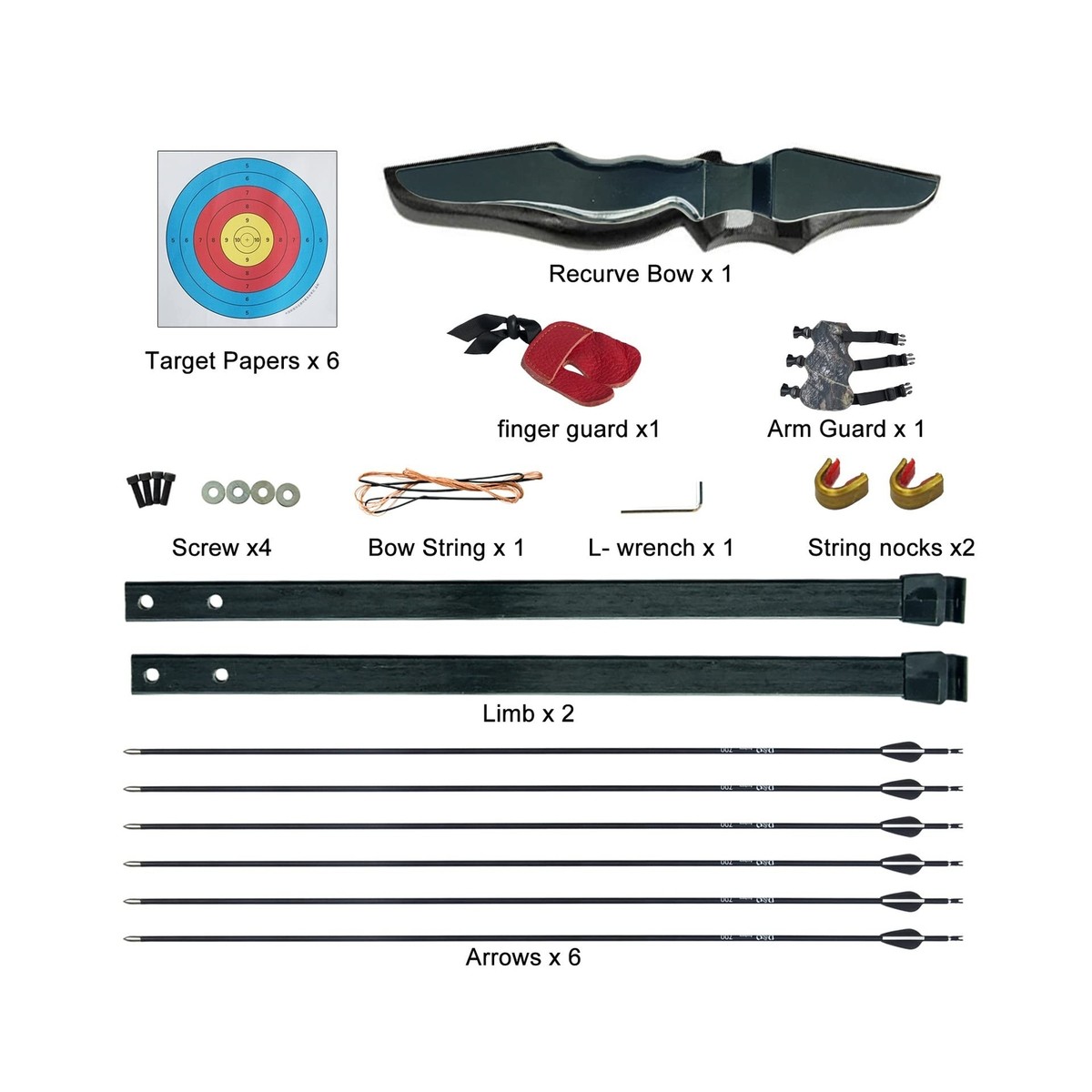 Arco Ricurvo Per Principianti DD&Qarchery 30 Libbre - Set Completo Con 12 Frecce, Mirino E Accessori, Mano Destra