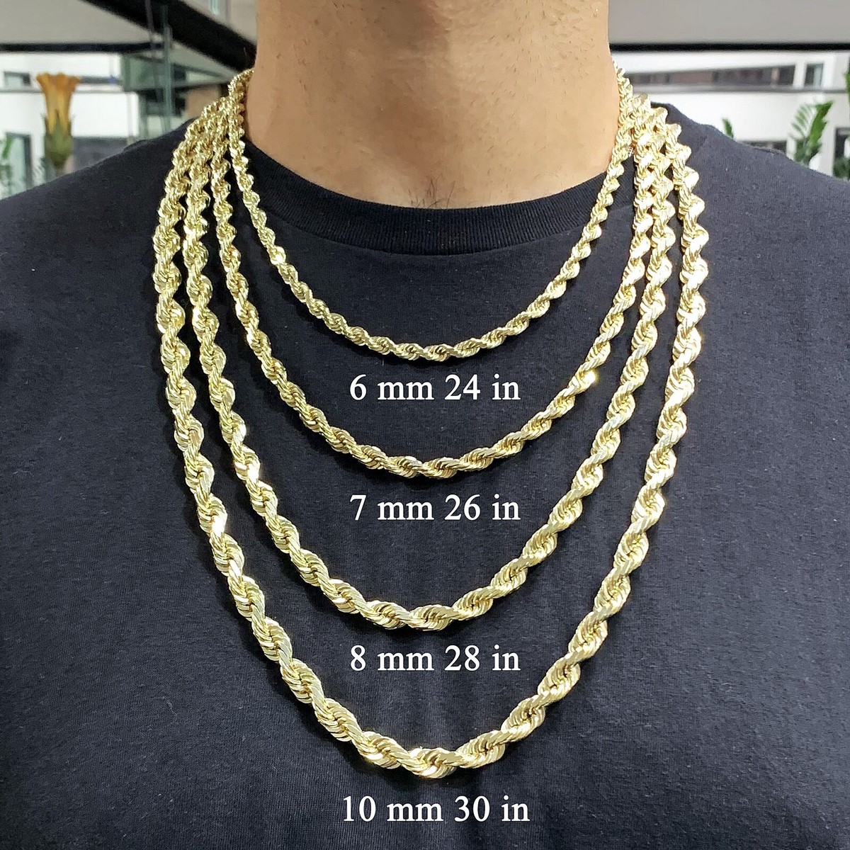 8mm 14k Gold Rope Chain Men's 14k Yellow Gold Solid Diamond Cut
