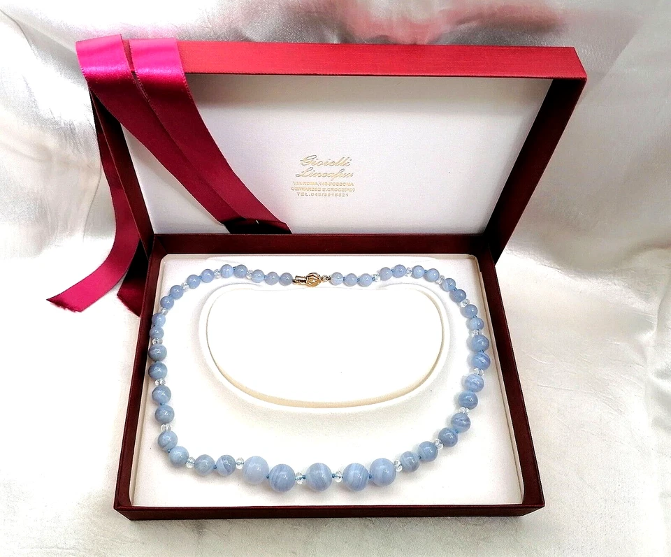 PREZIOSA COLLANA SCALARE IN AUTENTICO CALCEDONIO CHIUSURA ARGENTO 925. - Immagine 2 di 4